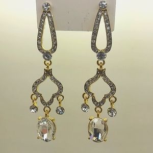 Antique gold tone clear crystal rhinestone drop dangle fashin jewelry earrings